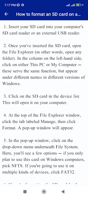 Erase And Format SD Card Guide Screenshot 1