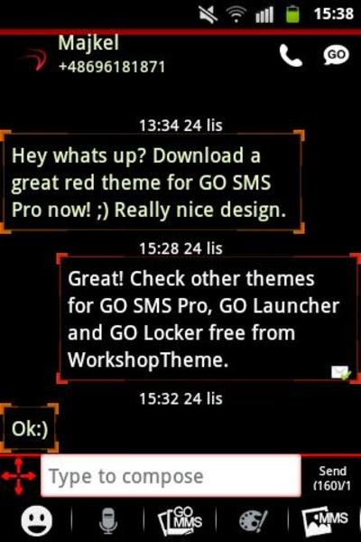 Theme Red Neon GO SMS Screenshot 4