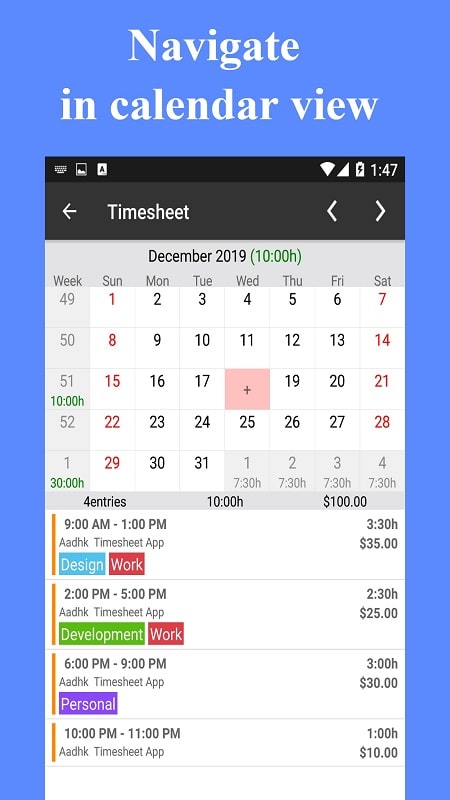 Timesheet – Work Hours Tracker Screenshot 3