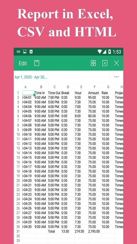 Timesheet – Work Hours Tracker Screenshot 4