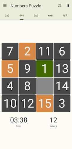 15 Number puzzle sliding game Screenshot 1