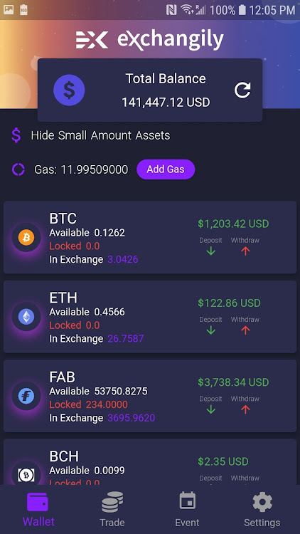 eXchangily DEX Bitcoin Wallet Screenshot 3