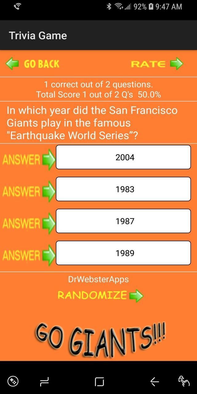 Trivia & Schedule SF Giants Screenshot 2