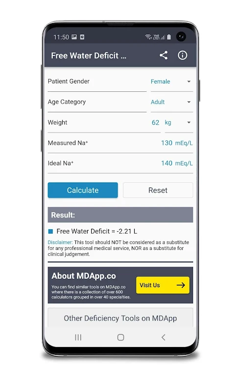Free Water Deficit Calculator Screenshot 3