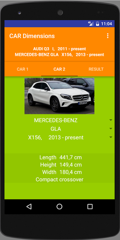 Car size comparison tool Screenshot 2