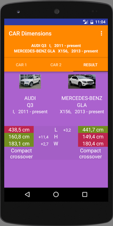 Car size comparison tool Screenshot 3