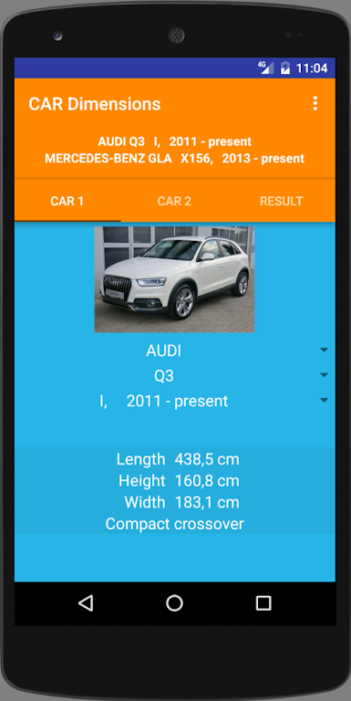 Car size comparison tool Screenshot 1
