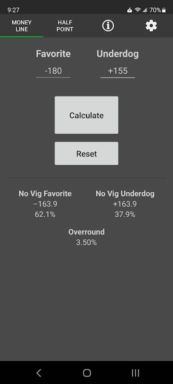 No Vig Moneyline Calculator Screenshot 1
