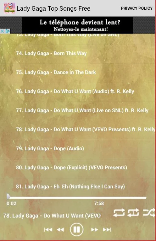 Lady Gaga Top Songs Free Screenshot 4