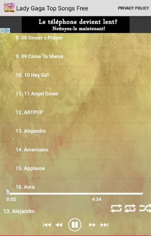 Lady Gaga Top Songs Free Screenshot 2