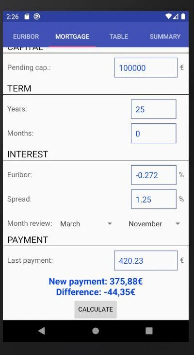 Euribor Mortgage Screenshot 3
