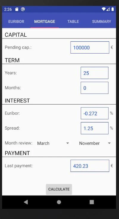 Euribor Mortgage Screenshot 2