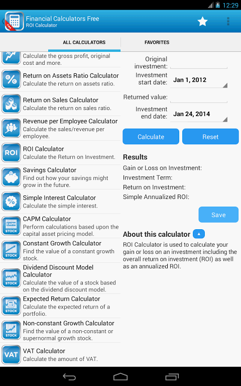 Financial Calculators Screenshot 1