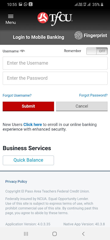 TFCU Mobile 1.1 Screenshot 1