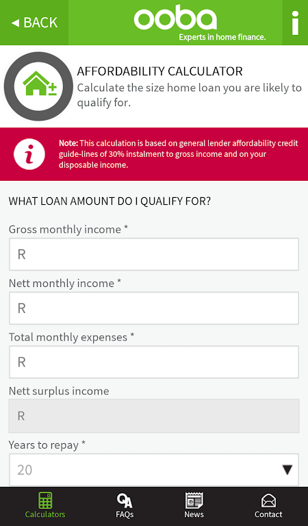 ooba Home Loans Calculators Screenshot 2