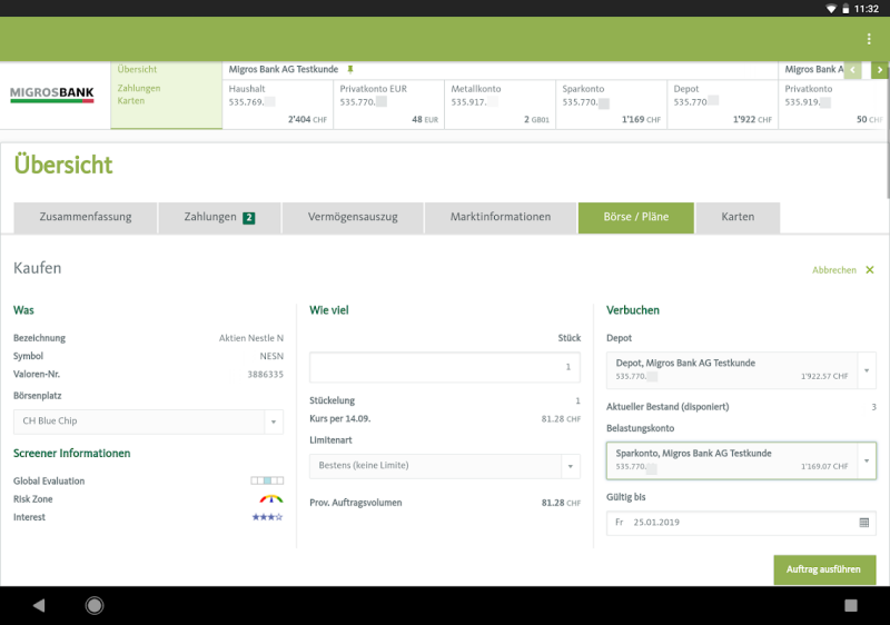Migros Bank E-Banking Tablet Screenshot 2