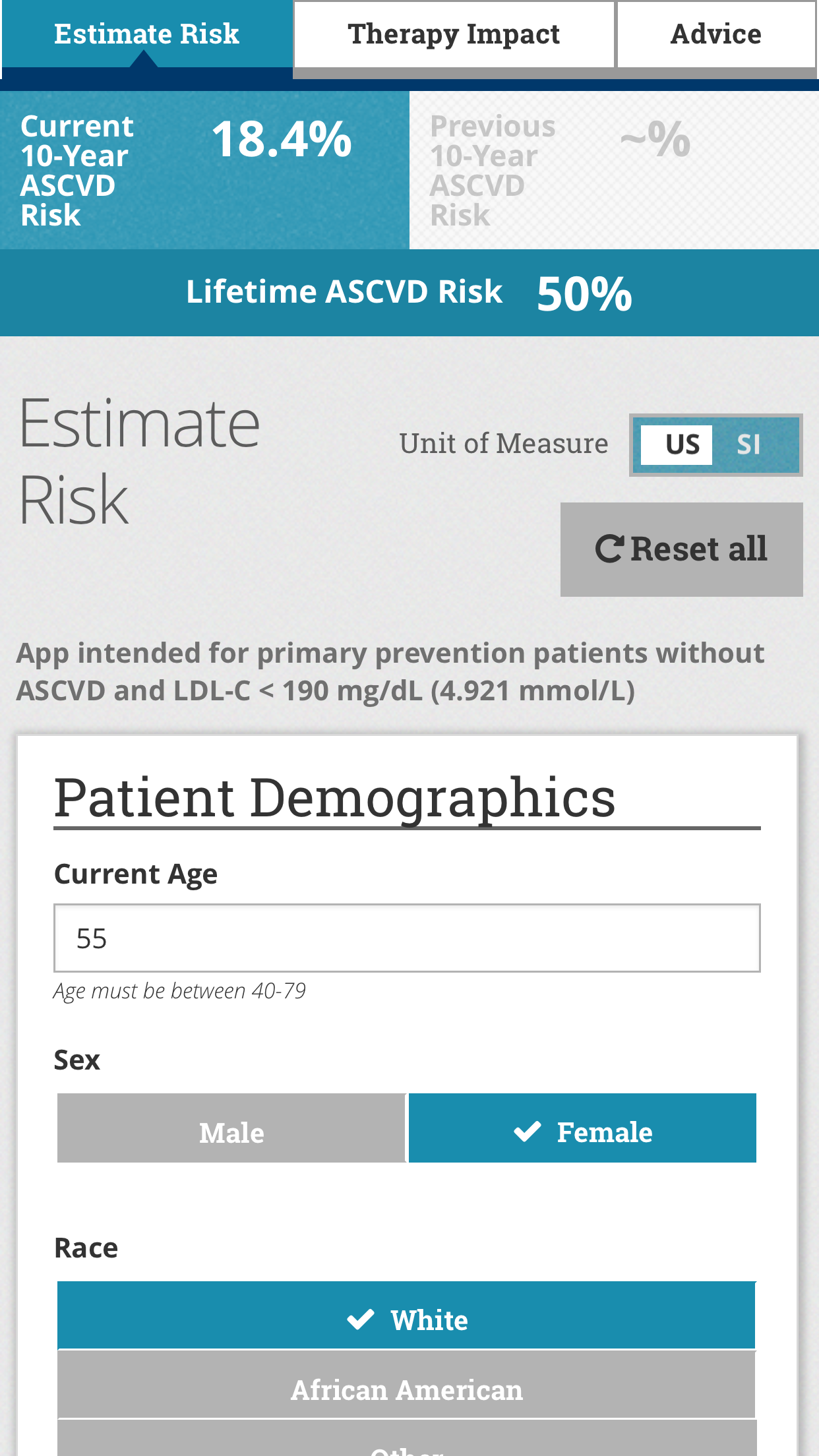 ASCVD Risk Estimator Plus Screenshot 2