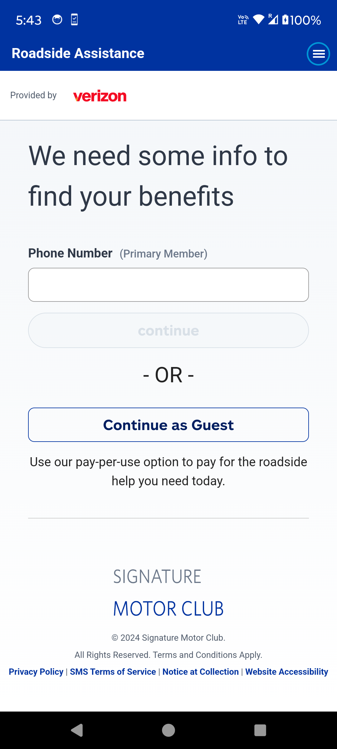 Verizon Roadside Assistance Screenshot 1